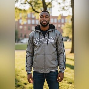 Vintage Eckō Unlimited Bomber Men’s Jacket | Large | Gray | GUD | Hooded